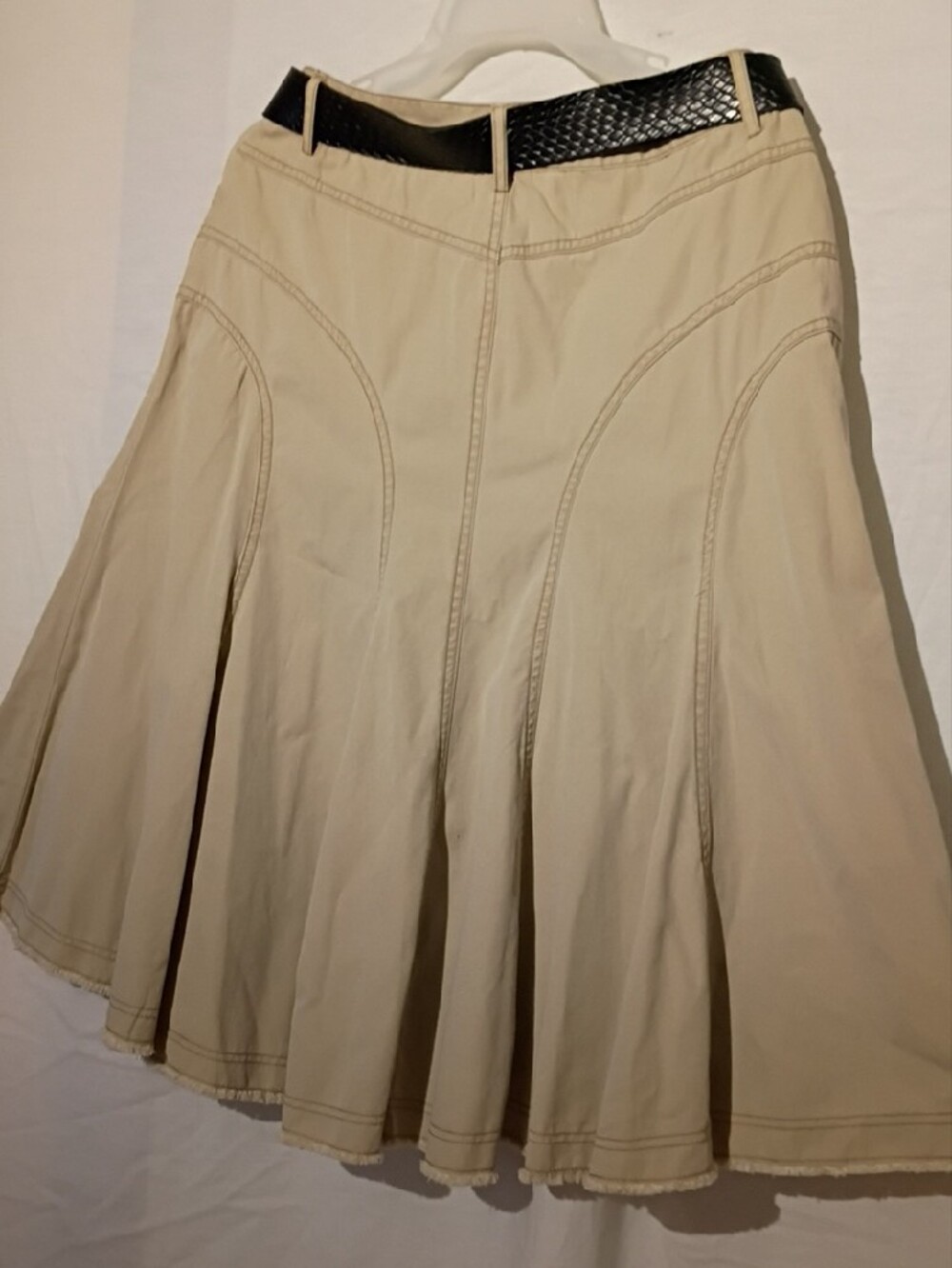 Tan Cotton Western Circle Skirt with Black Belt And Fancy Stitching, 10, NWOT - Picture 9 of 13